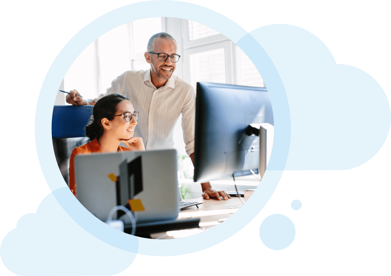 People working in clouds